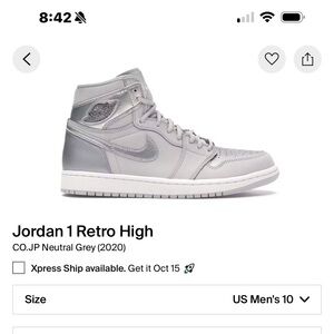 Jordan 1 Retro High CO.JP Silver Grey Sneakers